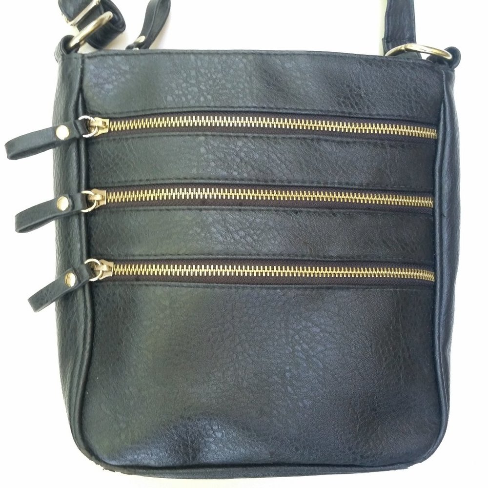 Black and Gold Faux Leather Crossbody Bag